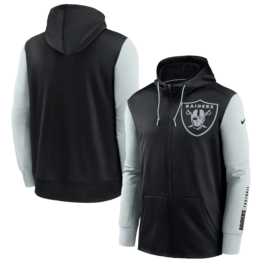NFL Nike Las Vegas Raiders Black Silver Fan Gear Mascot Performance FullZip Hoodie->carolina panthers->NFL Jersey